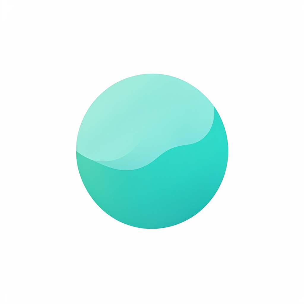 A small circular logo mark in soft teal, simple and minimal
